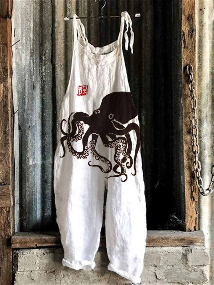 Summer Dream - Oktopus, Japanische Linokunst Lose Jumpsuit