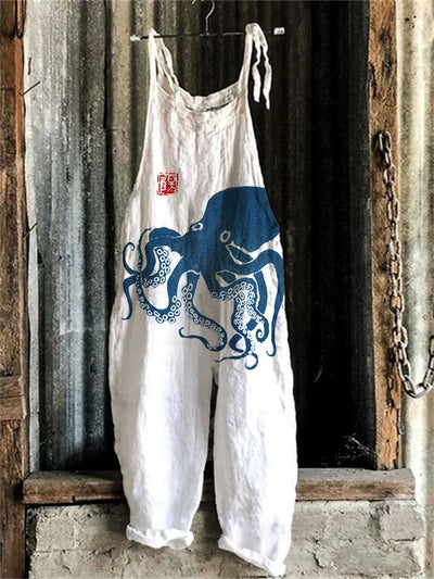 Summer Dream - Oktopus, Japanische Linokunst Lose Jumpsuit