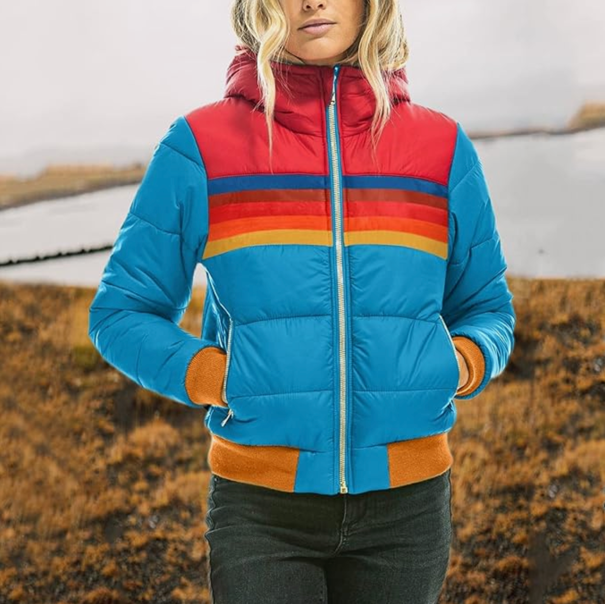 Rosa | Retro Parka mit Kunstfellkapuze für Damen