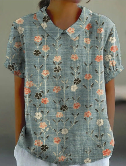 JANE™ - Blouse en coton et lin à motif floral pastoral