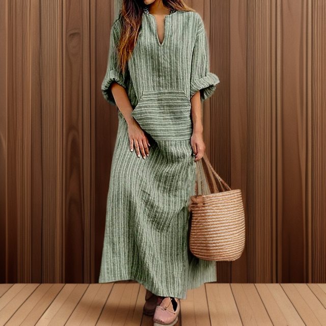 Hailey™ - Casual maxi-jurk met vintage strepen en V-hals