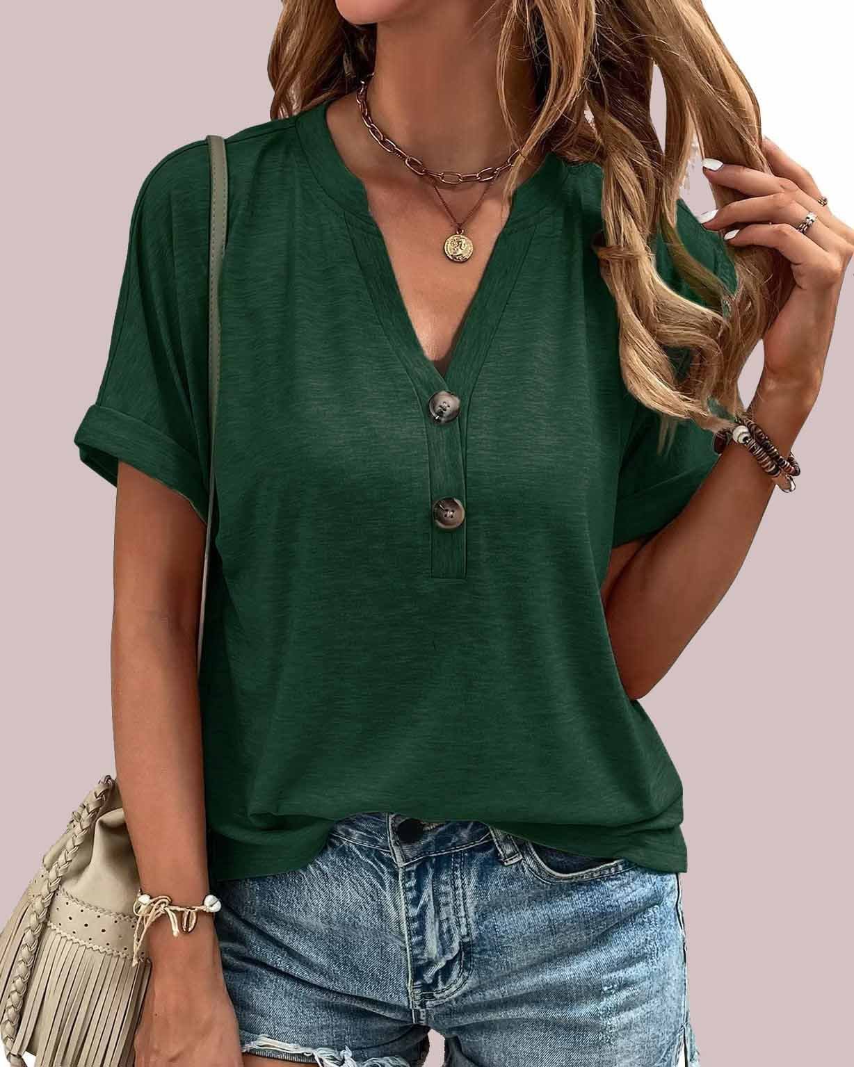 Rey - Magnifique blouse boutonnée col V pour femme