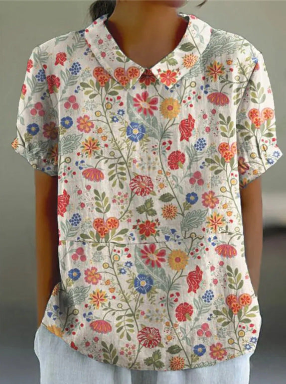 JANE™ - Blouse en coton et lin à motif floral pastoral